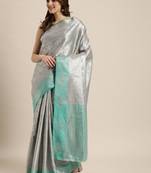 Silver woven silk blend saree with blouse