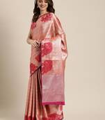 Peach woven silk blend saree with blouse