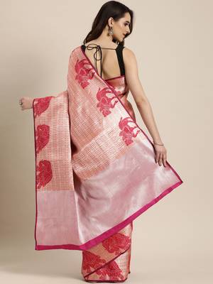 Peach woven silk blend saree with blouse 2