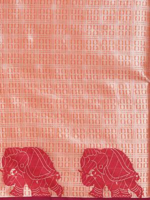 Peach woven silk blend saree with blouse 3