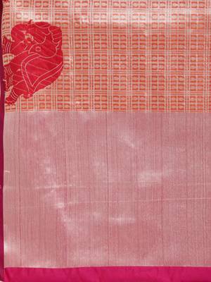 Peach woven silk blend saree with blouse 4