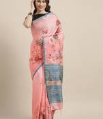 Peach woven linen saree with blouse