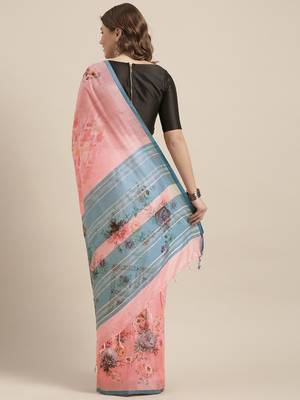 Peach woven linen saree with blouse 2
