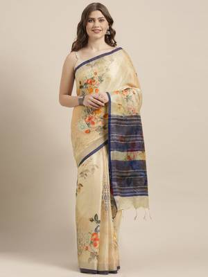 Yellow woven linen saree with blouse 1