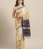 Yellow woven linen saree with blouse