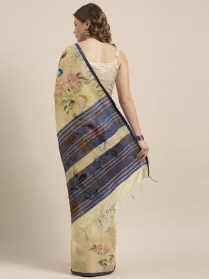 Yellow woven linen saree with blouse 3