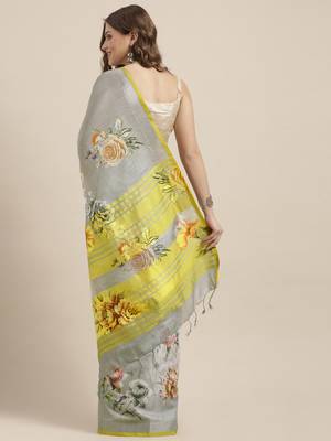 Grey woven linen saree with blouse 4