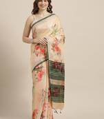 Yellow woven linen saree with blouse