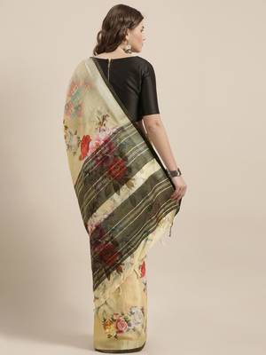 Yellow woven linen saree with blouse 3