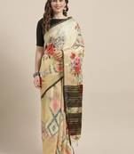 Yellow woven linen saree with blouse