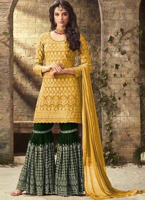 Yellow Georgette Pakistani Salwar Kameez 1