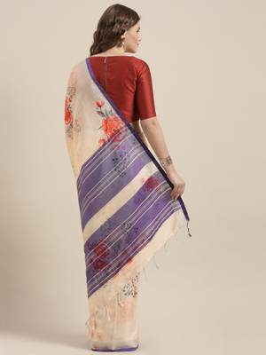 Cream woven linen saree with blouse 3