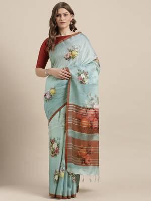 Green woven linen saree with blouse 1