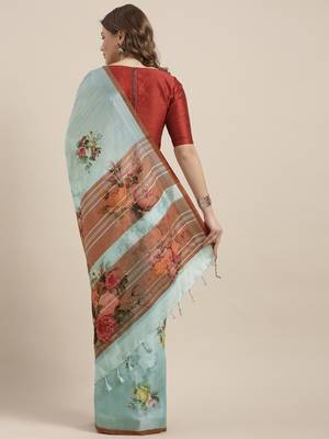 Green woven linen saree with blouse 4