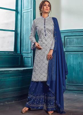 Grey Satin Pakistani Salwar Kameez 1