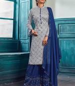 Grey Satin Pakistani Salwar Kameez