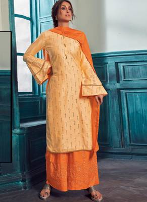 Light Orange Satin Pakistani Salwar Kameez 1