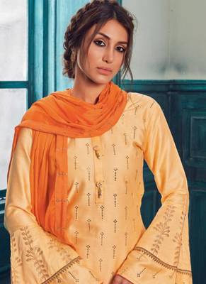 Light Orange Satin Pakistani Salwar Kameez 2