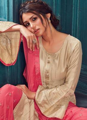Beige Satin Pakistani Salwar Kameez 2