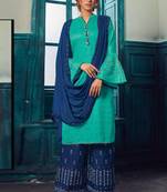 Turquoise Satin Pakistani Salwar Kameez