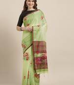 Green woven linen saree with blouse
