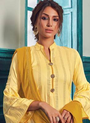Light Yellow Satin Pakistani Salwar Kameez 2