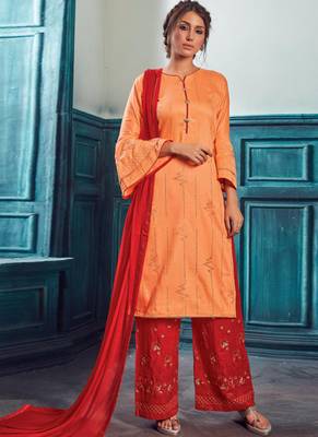 Orange Satin Pakistani Salwar Kameez 1