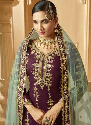 Wine Georgette Pakistani Salwar Kameez 3