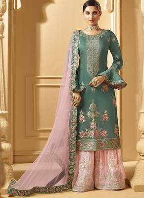 Turquoise Georgette Pakistani Salwar Kameez 1