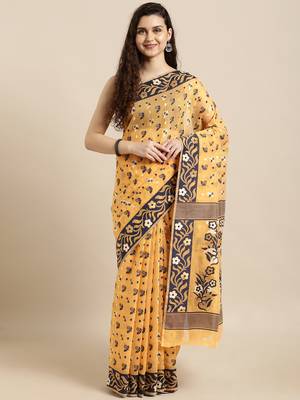Orange Woven Cotton Silk Saree With Blouse 1