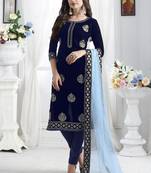 Blue Velvet Pakistani Salwar Kameez