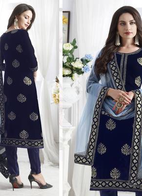 Blue Velvet Pakistani Salwar Kameez 2