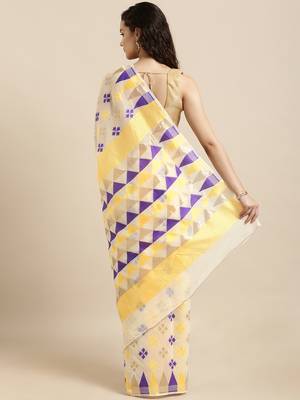 Cream Woven Cotton Silk Saree With Blouse 2