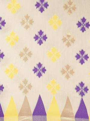 Cream Woven Cotton Silk Saree With Blouse 4