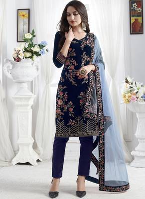 Blue Velvet Pakistani Salwar Kameez 1