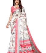 White And Pink Printed art silk Indian Style Saree With Blouse Piece