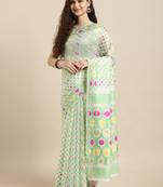 White Woven Cotton Silk Saree With Blouse