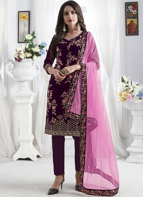 Purple Velvet Pakistani Salwar Kameez 1
