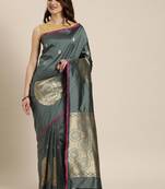 Grey woven silk blend saree with blouse