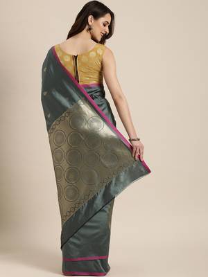 Grey woven silk blend saree with blouse 2