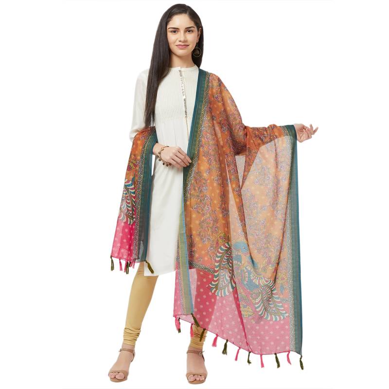 Kalamkari print mustard color dupatta FASERZ 3236173