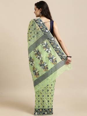 Green Woven Cotton Silk Saree With Blouse 2