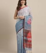 Blue woven linen saree with blouse