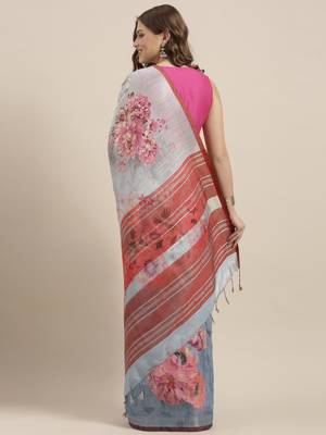 Blue woven linen saree with blouse 2