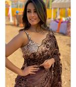 Coffee embroidered net saree with blouse