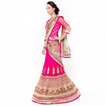 Pink Embroidered Net Semi Stitched Lehenga 2