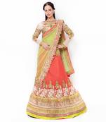 Orange Embroidered Net Semi Stitched Lehenga