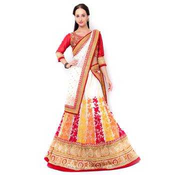 Off-White Embroidered Net Semi Stitched Lehenga 1