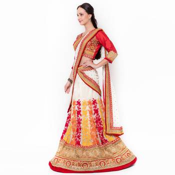 Off-White Embroidered Net Semi Stitched Lehenga 2