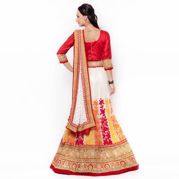 Off-White Embroidered Net Semi Stitched Lehenga 3